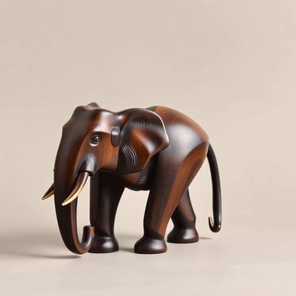 Elefante Esculpido em Mogno